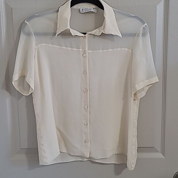 Marella 100% Silk Sheer Cream Blouse Size 12 Large - Picture 6 of 12